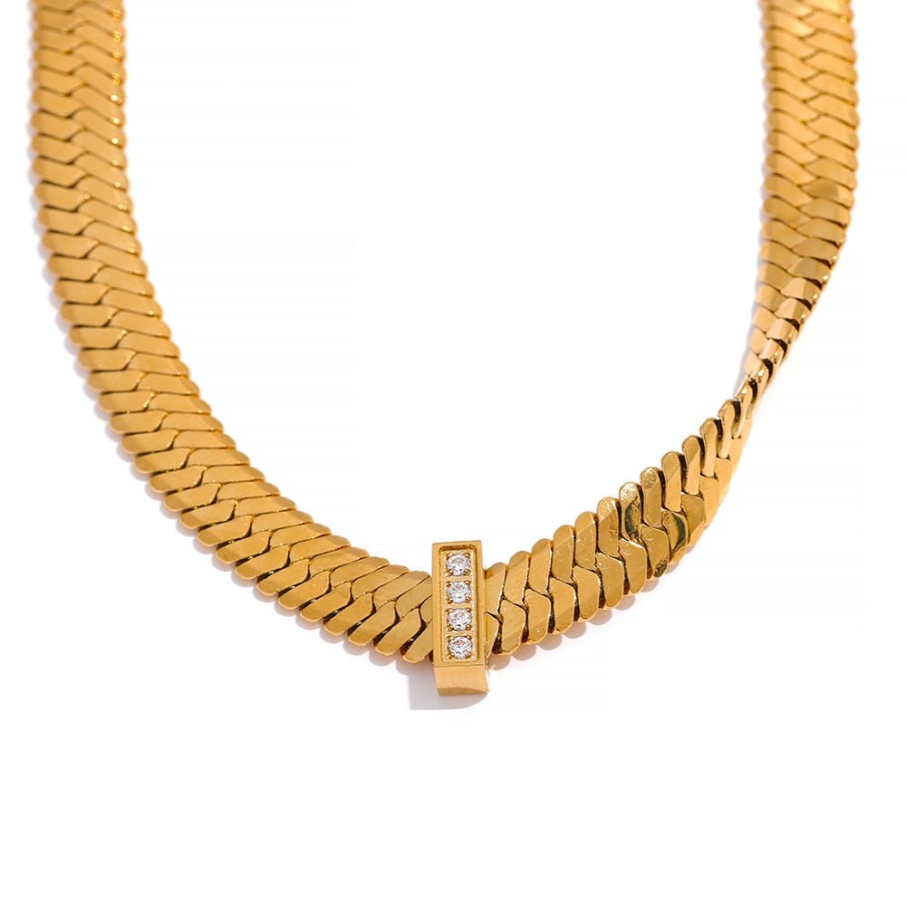 Wide Snake Zircon 18K Gold Plated Necklace