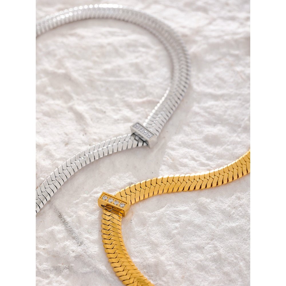 Wide Snake Zircon 18K Gold Plated Necklace