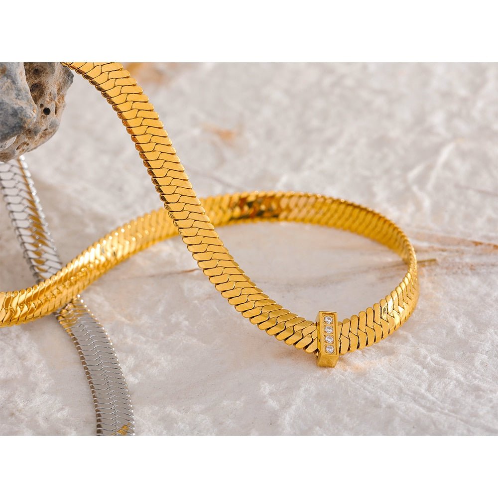 Wide Snake Zircon 18K Gold Plated Necklace